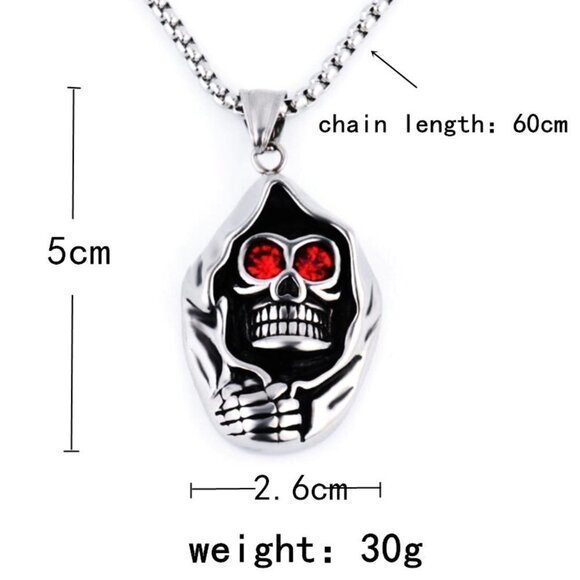 ❤️Surgical punk ghost head ruby skull necklace, N90201P110 - Picture 4 of 9